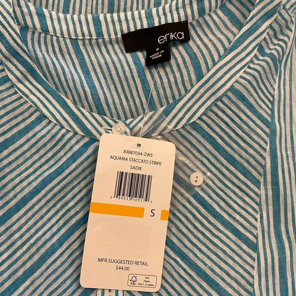Erika Aquaria Staccato Turquoise Striped Blouse - Picture 7 of 8